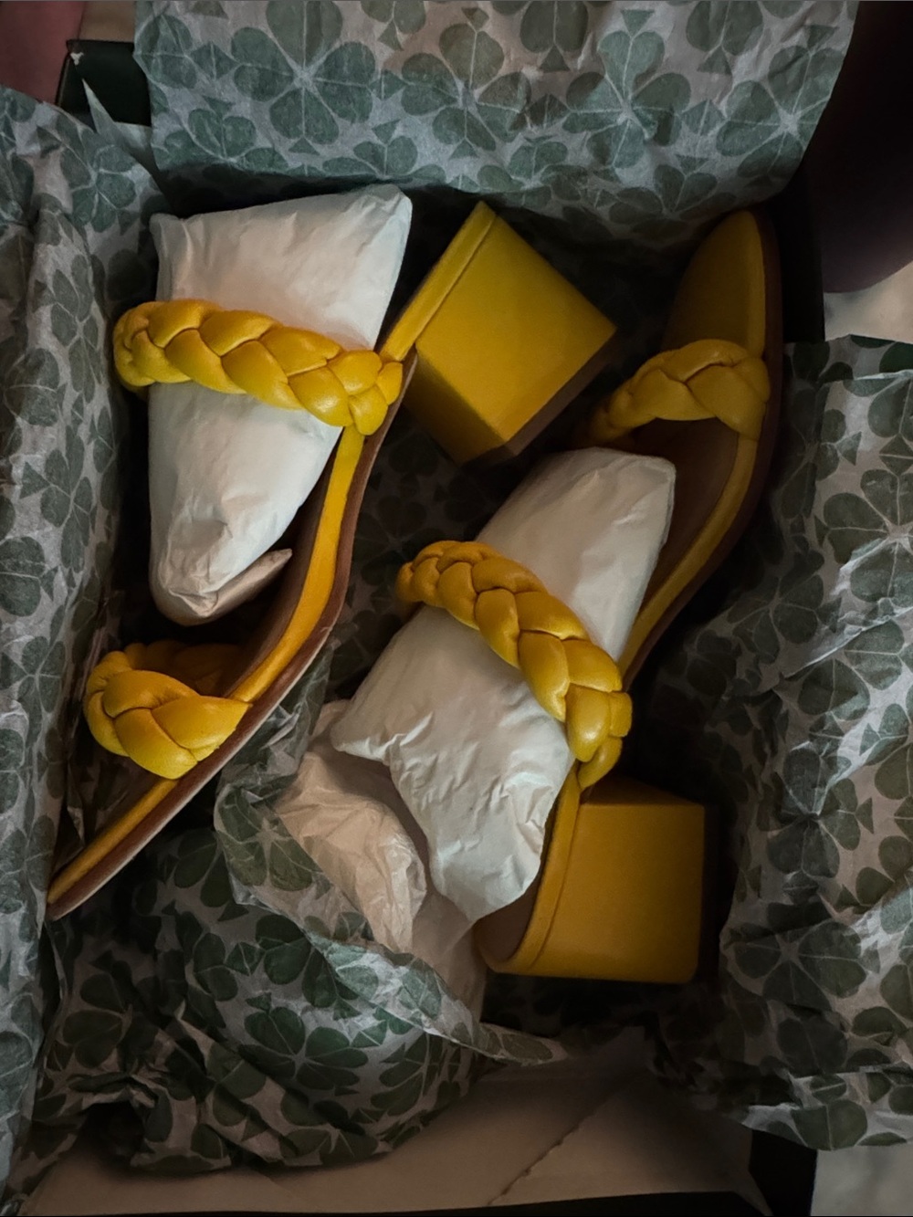 Kate Spade Super Fun Yellow Braided Strap Block Heel Sandals